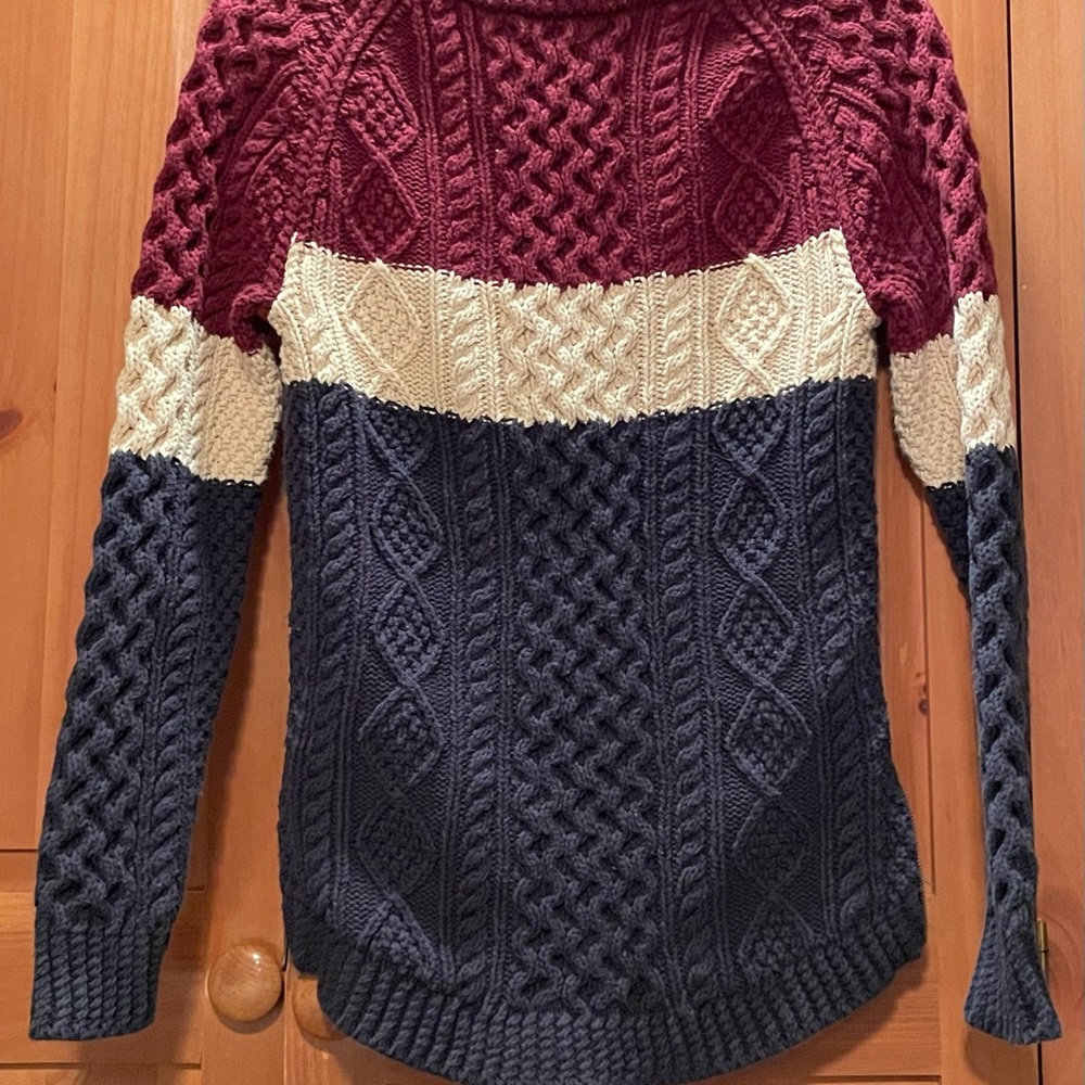 LL Bean Women's Signature Cotton Fisherman Tunic Sweater, Colorblock XXS - Picture 2 of 5